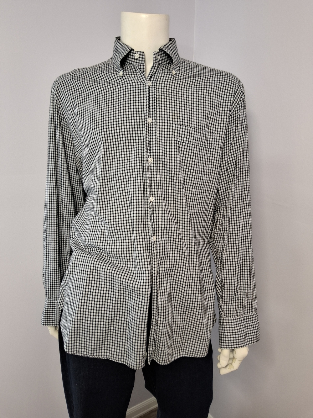 Truzzi Milano Men's Black White Check Woven Button-Down Button-Up Shirt L/XL